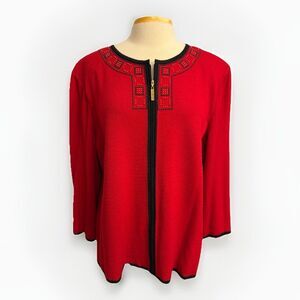 New! ST JOHN Santana Knit Red Cardigan, XL, Christmas, Embellished, Holiday